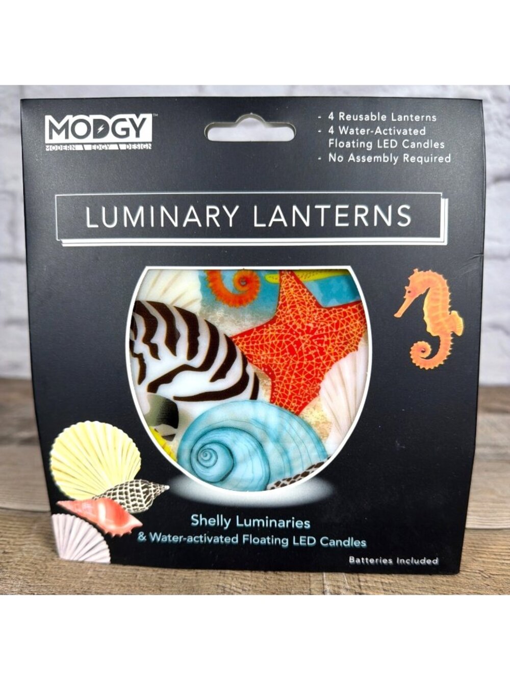 Luminary Lantern Sea Shell Ocean Set of 4 Reusable Floating Flameless LED Candle